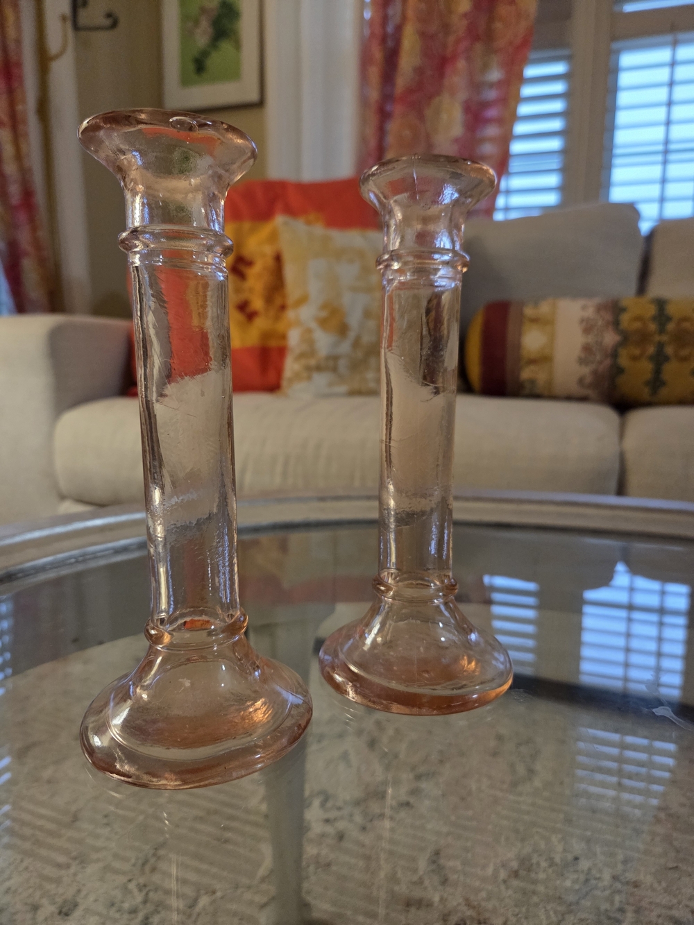 Pink Vintage Depression Glass Curated Candle Sticks Higher End Home Decor Candle